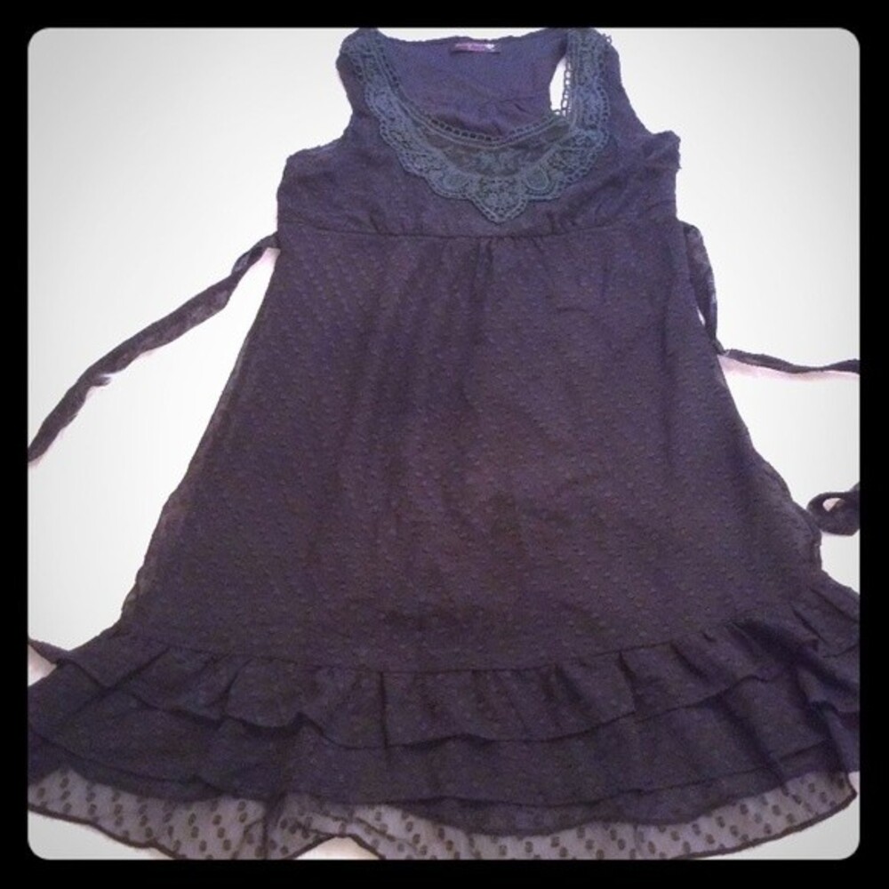 Womens Dress Size M Black Layered Peplum Crochet Tie Back (BL)